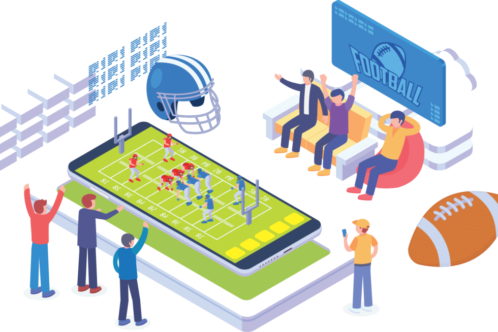Isometric image of a football game on a mobile phone.