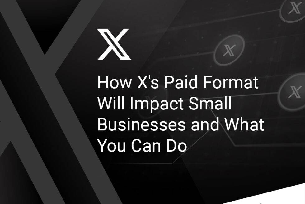 Background image with the new twitter logo and the title of the post"The Future of Social Media How X's Paid Format Will Impact Small Businesses and What You Can Do"