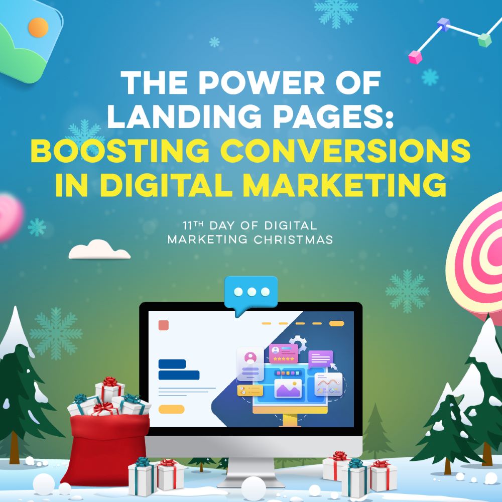 Illustration of a landing page on a website with a winter background